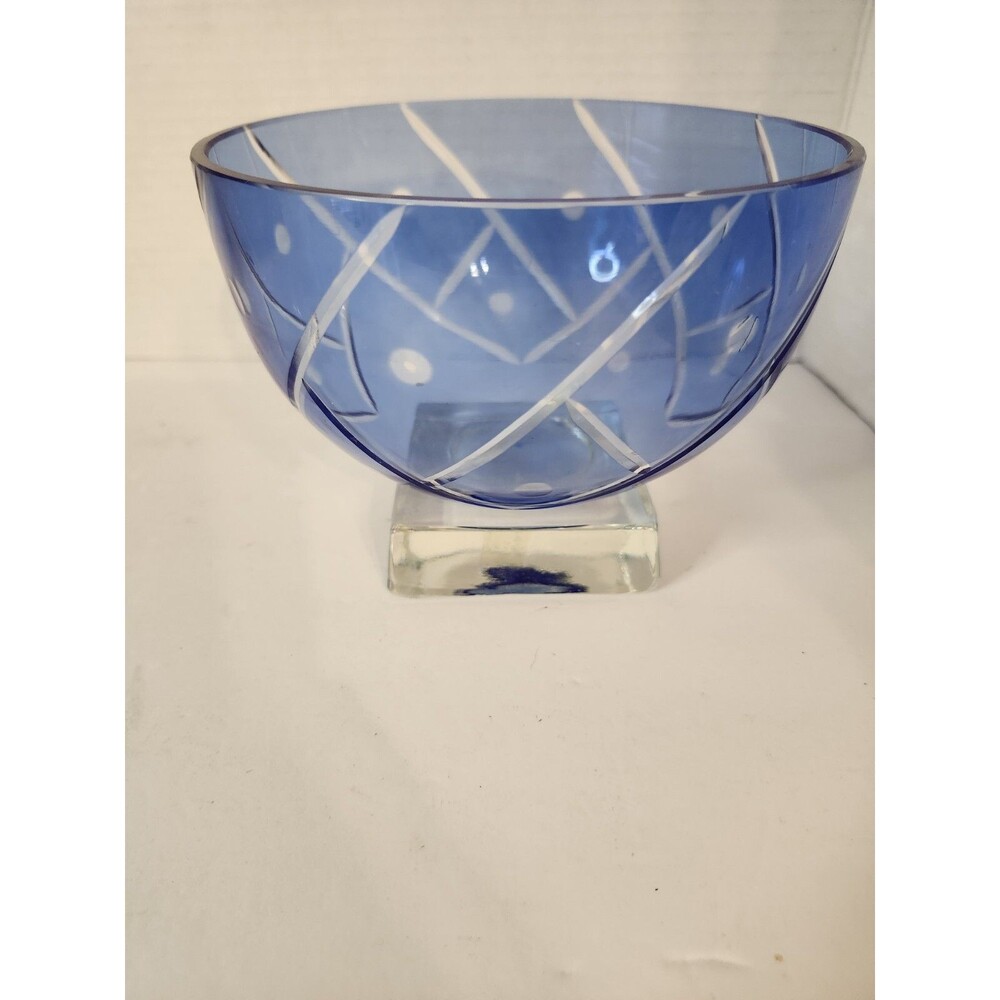 Blue Art Glass, Cut-to-Clear, 6" Bowl